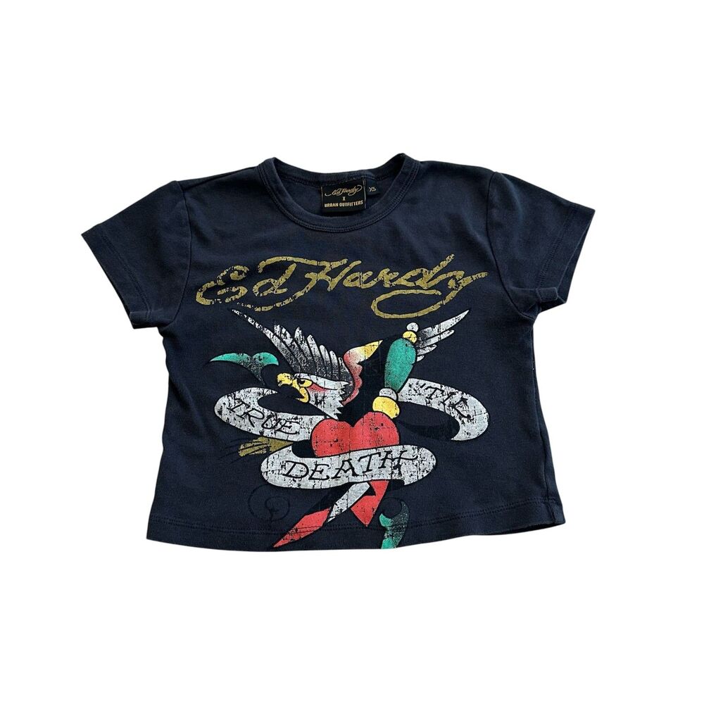 Ed Hardy x Urban Outfitters True To Death Cropped T-Shirt Size XS